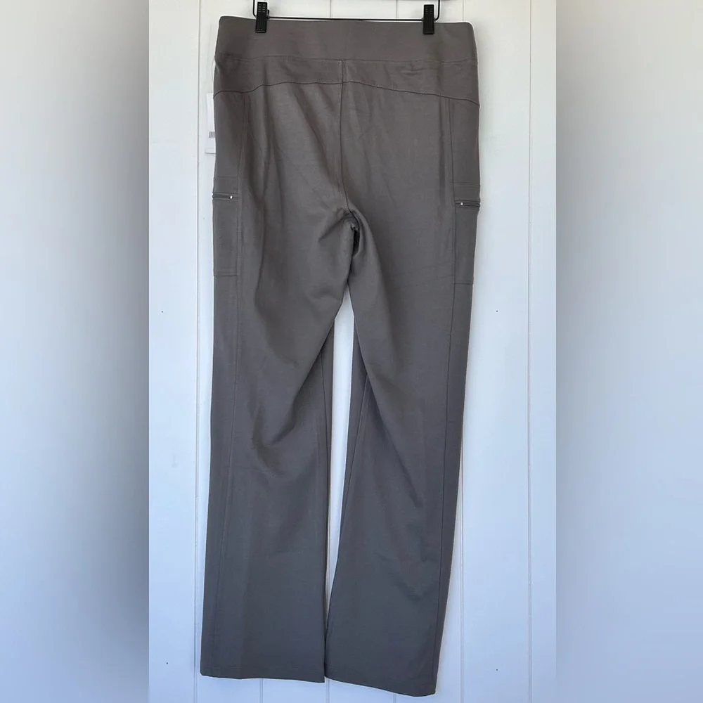 Tahari Sport High Waist Cargo Flare Leg Leggings Taupe Size XL‎